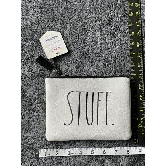 Rae Dunn Handbags - Rae Dunn STUFF Pouch PVC Cosmetic Zipper Bag Travel 7.55x5.5 White
